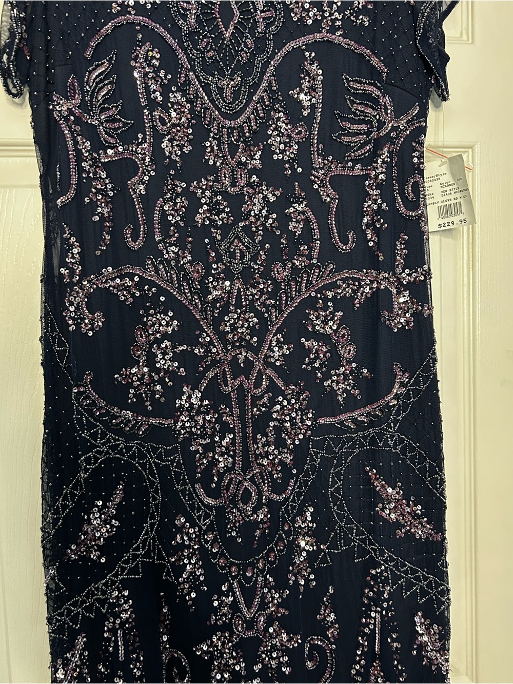 NWT Pizarro Nights Navy Bead and Sequin Embellished Scoopneck Mesh Gown, sz 14 - Picture 6 of 15
